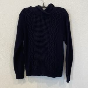Roxy Thick Women’s Cable Knit Black Hooded Sweater EUC Sz S Cotton Pullover